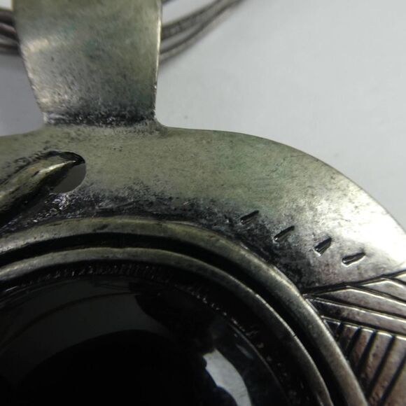 Large Brutalist Abstract Black Silver Tone Pendant on Sterling Dyadema Necklace - Picture 11 of 13